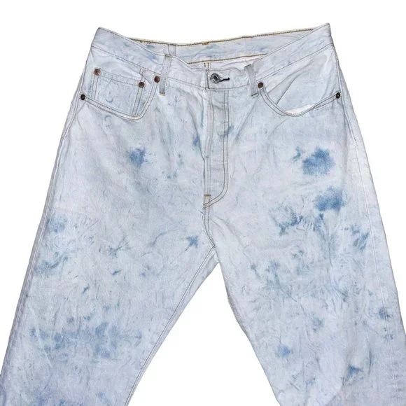 Levis 501 Button Fly Straight Leg Jeans Mens 32 25 Bleached Stonewash Pockets - Picture 3 of 8